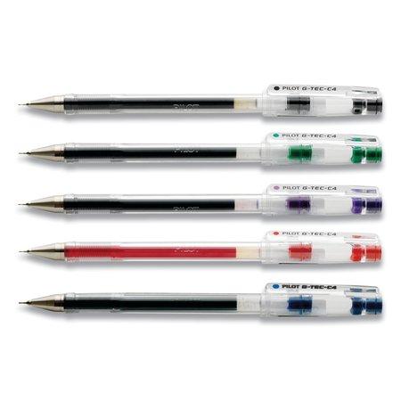 PILOT G-TEC-C Ultra Gel Pen, Stick, Extra-Fine 0.4 mm, Assorted Ink Colors, Clear Barrel, 5PK 35480